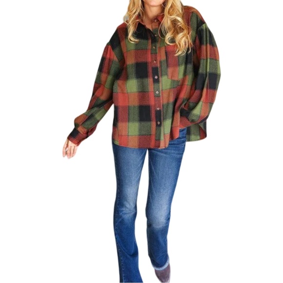 Plaid Button-Up Shirt - Green and Red - Picture 6 of 6